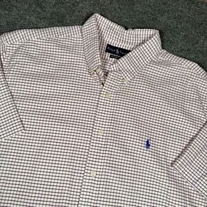 RALPH LAUREN MENS SHIRT 2XL Cotton White Purple Gingham Check Short Sleeve
